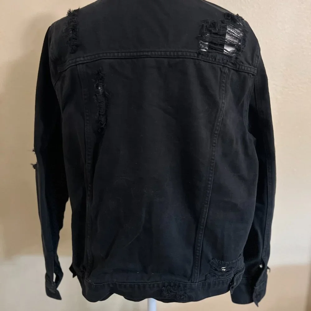 Unisex Black Refuge Distressed Jean Jacket Size Large - Picture 8 of 13